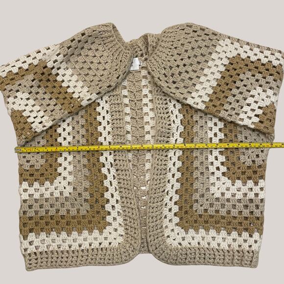 Anthropologie Chunky Crochet Cardigan Sweater | Cottage Core Granny Neutral NWOT - Picture 7 of 8